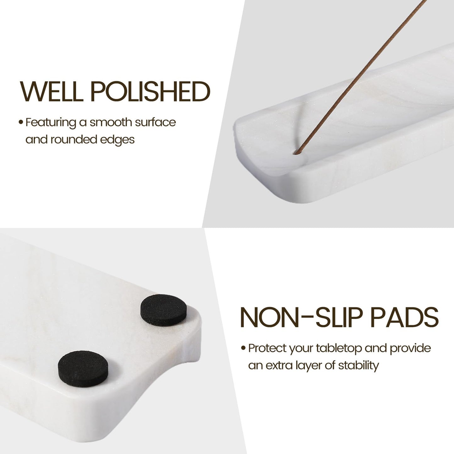 Koville Marble Incense Holder, Incense Holder for Sticks, Incense Sticks Holder Ash Catcher for Meditation Yoga SPA, Natural Stone Incense Burner, Home Table Decor (White)