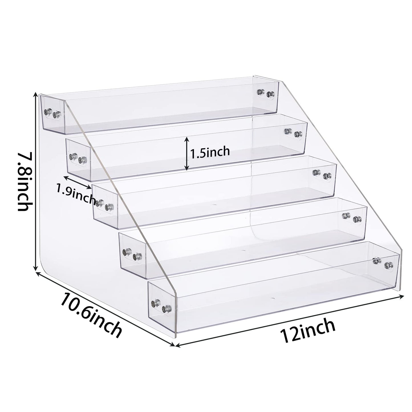 Kihor Acrylic Spice Rack, Tiered Spice Rack Shelf Seasoning Organizer for Countertop, Cabinet, Pantry, Kitchen Storage - 5 Tier, 2PCS