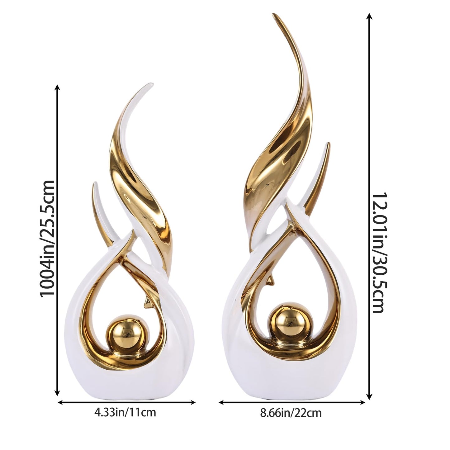 2-Piece Abstract White and Gold Home Decor, Ceramic Abstract Sculpture, Modern Art Piece, Suitable for Room Coffee Table Countertops, Office Bookshelves, Dining Table Centers, Entryway Decor.