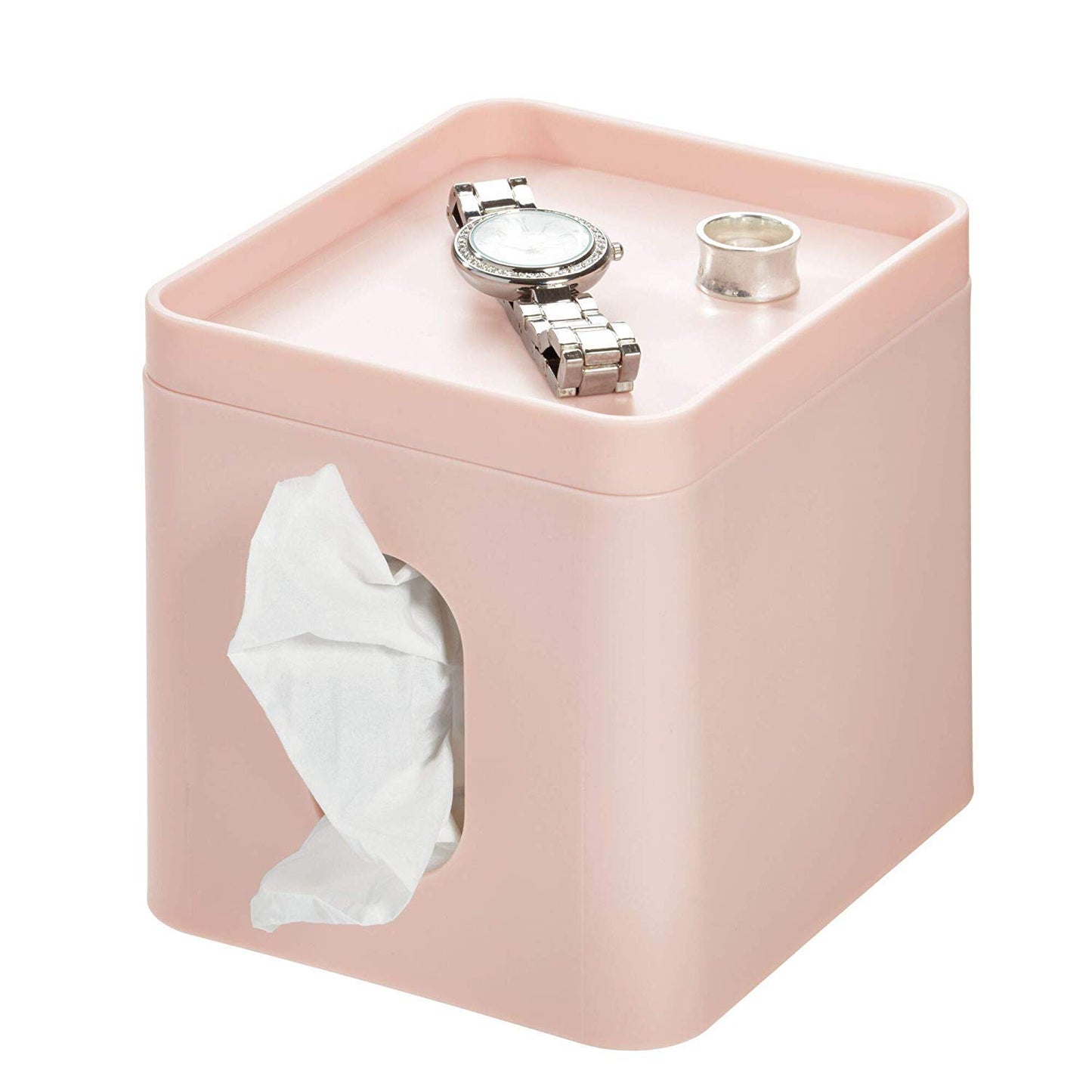 IDesign Facial Tissue Box Cover for Bathroom and Vanity Countertops, 6.1" x 5.15" x 5.4", The Cade Collection, Blush