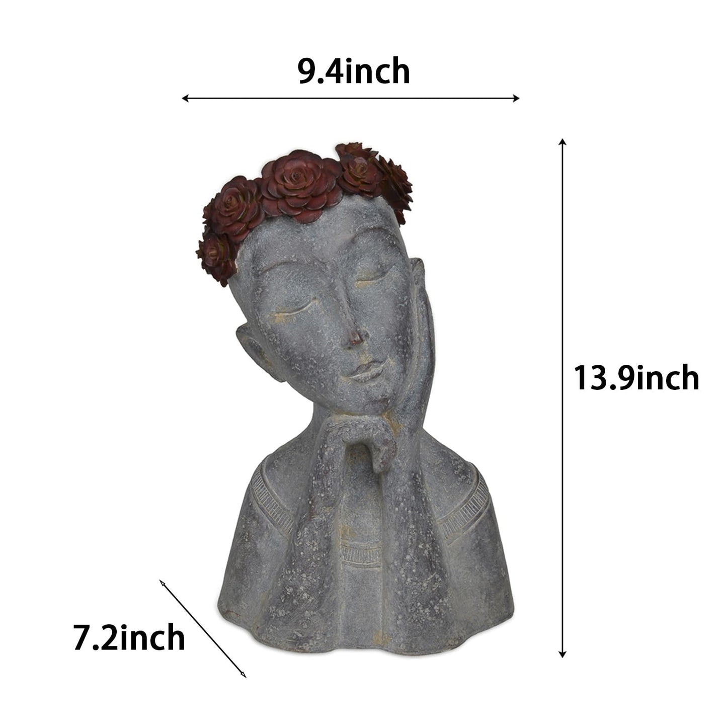Newman House Studio Succulents Face Planters Pots Head - Flower Pot with Drainage Hole Face Head Large Garden Farmhouse Decor 9.4 x 7.2 x 13.9 inch