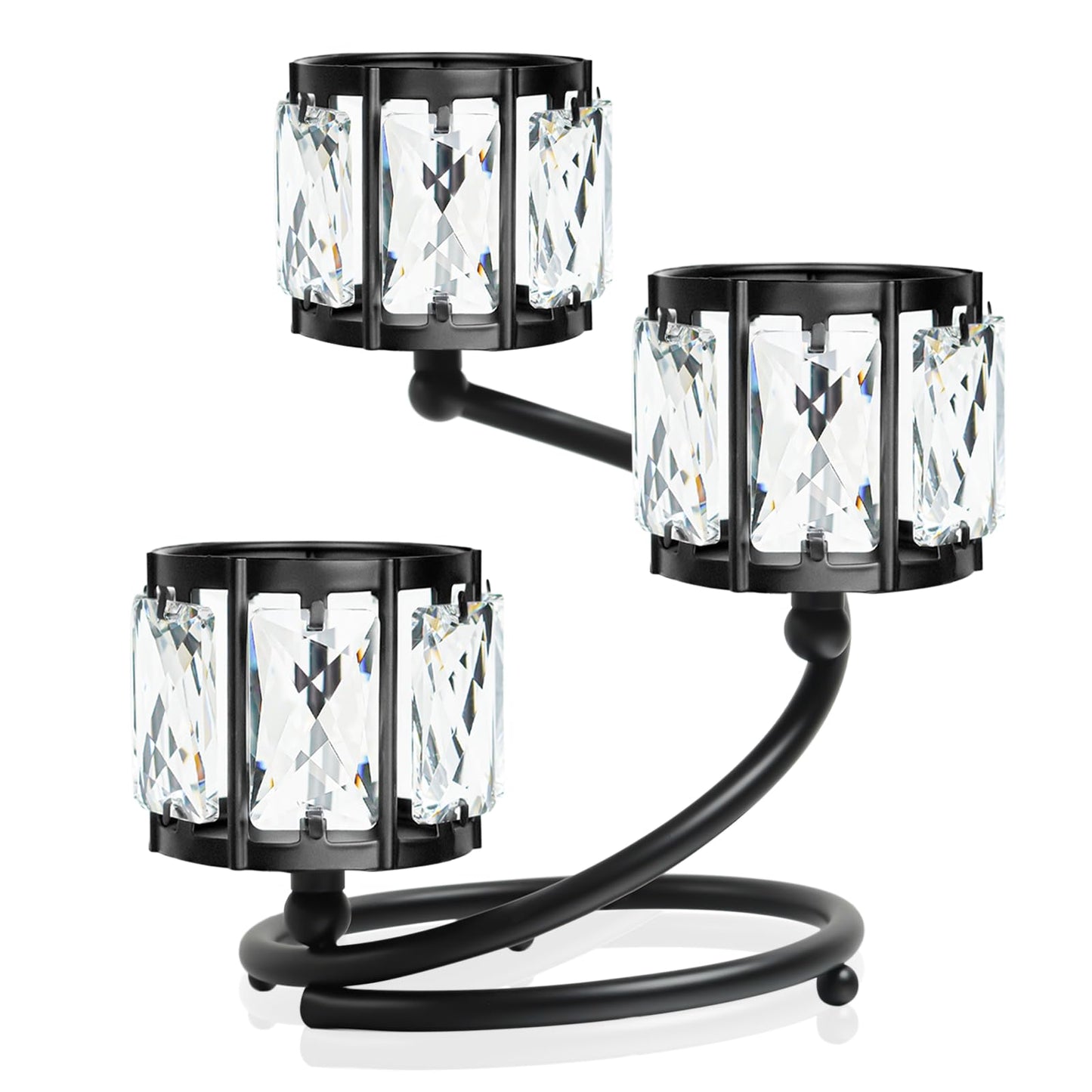 Metal 3 Arm Crystal Candle Holder - Tea Light Centerpiece Candle Holder, Votive Holder with Sparkling Crystal Bowl, Suitable for Wedding, Table Centerpiece, Home Decor (1, 3 arm-Black)