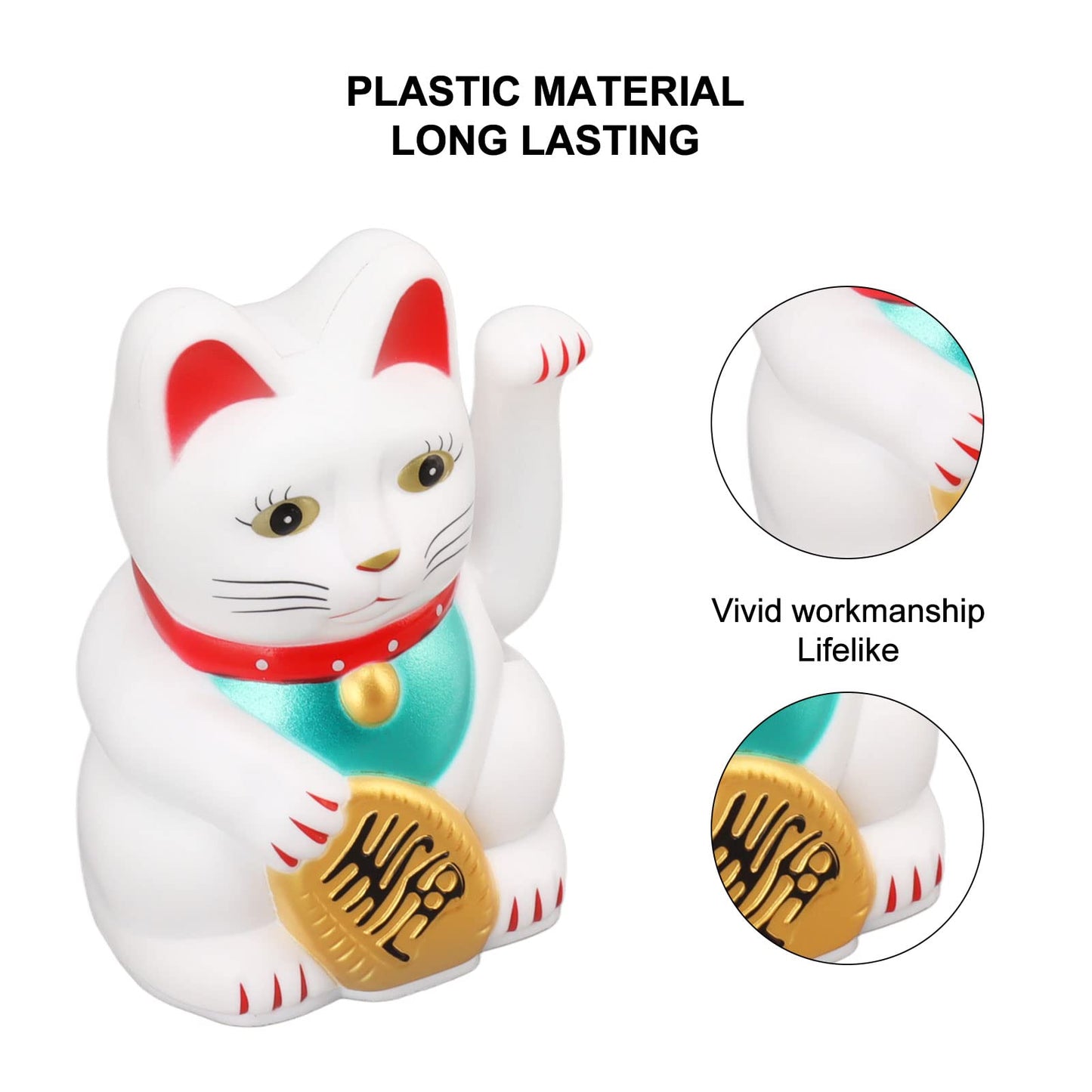 Dpofirs 4 Inch Lucky Fortune Cat Maneki Neko, Lucky Cat Decor Hand Waving Welcoming Cat for Home Desk Ornament Gift Giving, Feng Shui Business Ornament Home Decor (White)