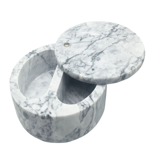 Daszui Marble Salt Box, Salt Cellar with Swivel Top and Dual Compartment, Elegant Marble Salt Box Storage Keeper for Condiments, Seasoning, Pepper.