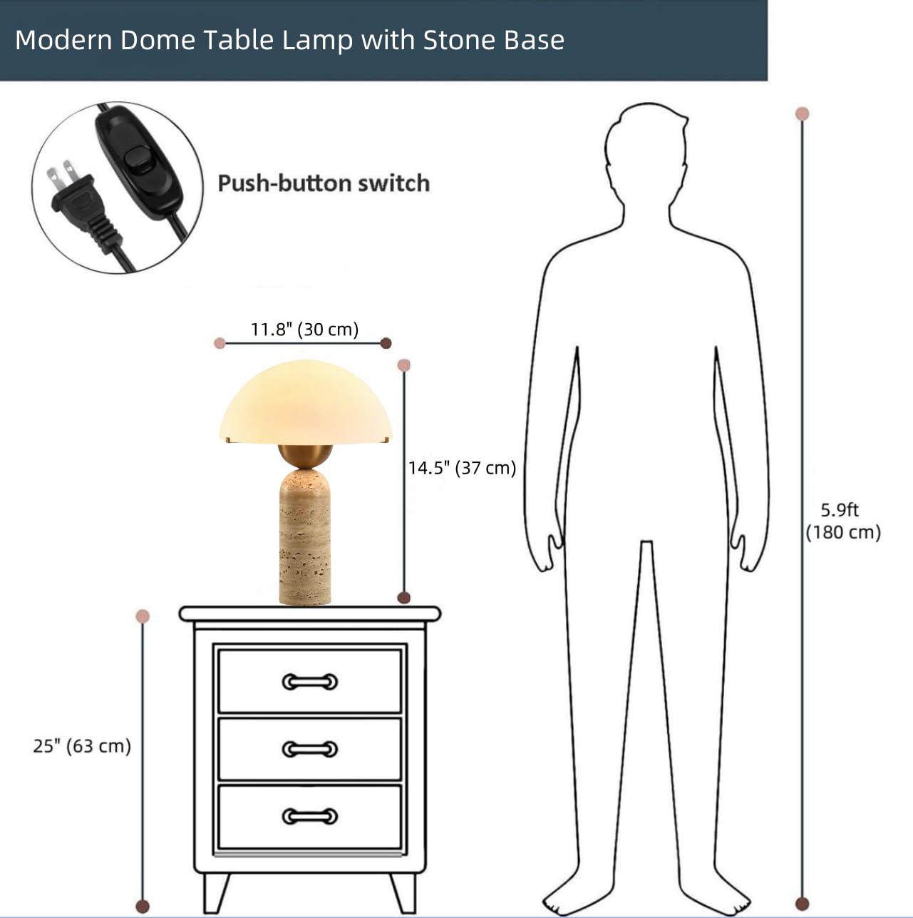 LIFENICEST Scandinavian Modern Table Lamp Frosted Glass Shade Travertine Lamp Natural Stone Desk Lamp Mid-Century Dome Bedside Lamps for Living Room Side Lamps Bedroom Nightstand Light