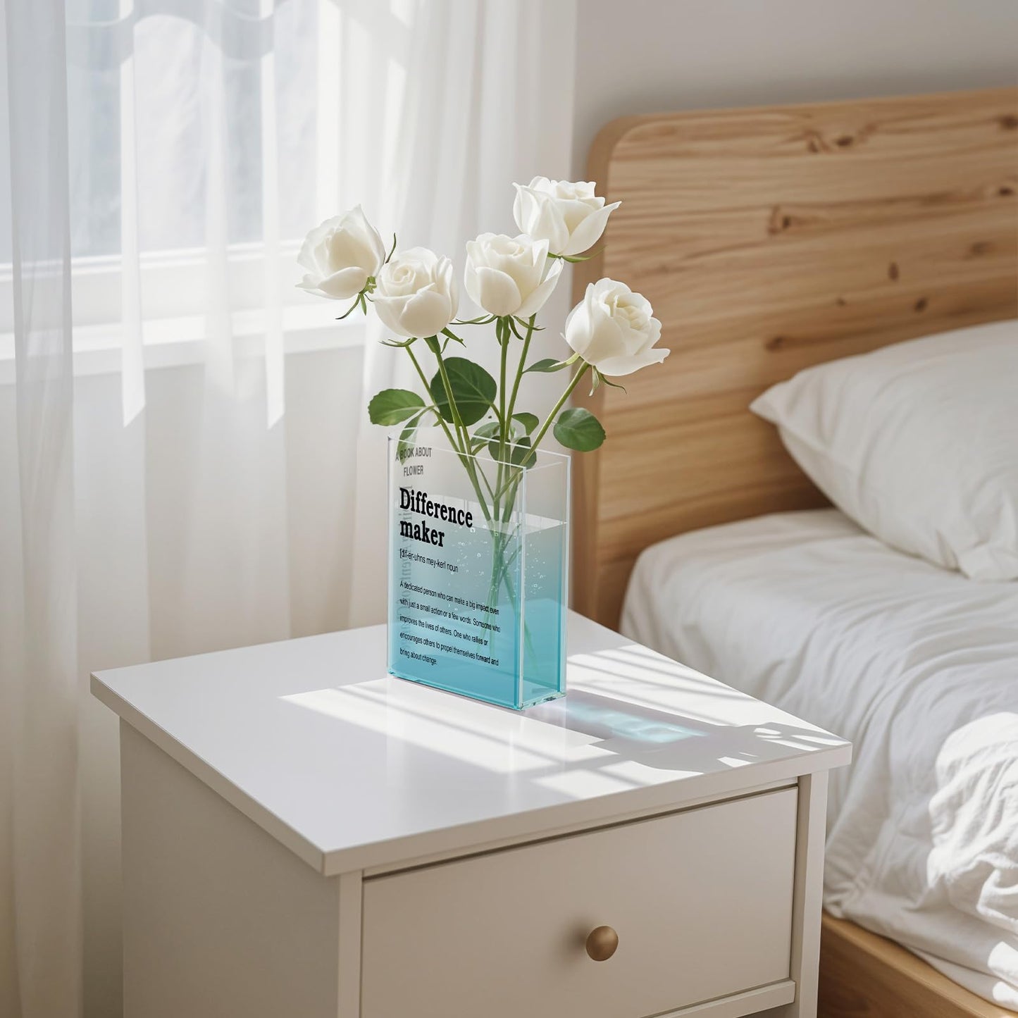 BuyCard Clear Acrylic Book Vase for Flowers, Transparent Book Flower Vase for Home Decor, Simplicity Bookshelf Decor, Unique Stuff for Book Lovers, Difference Maker, Gift to Motivate (Blue)