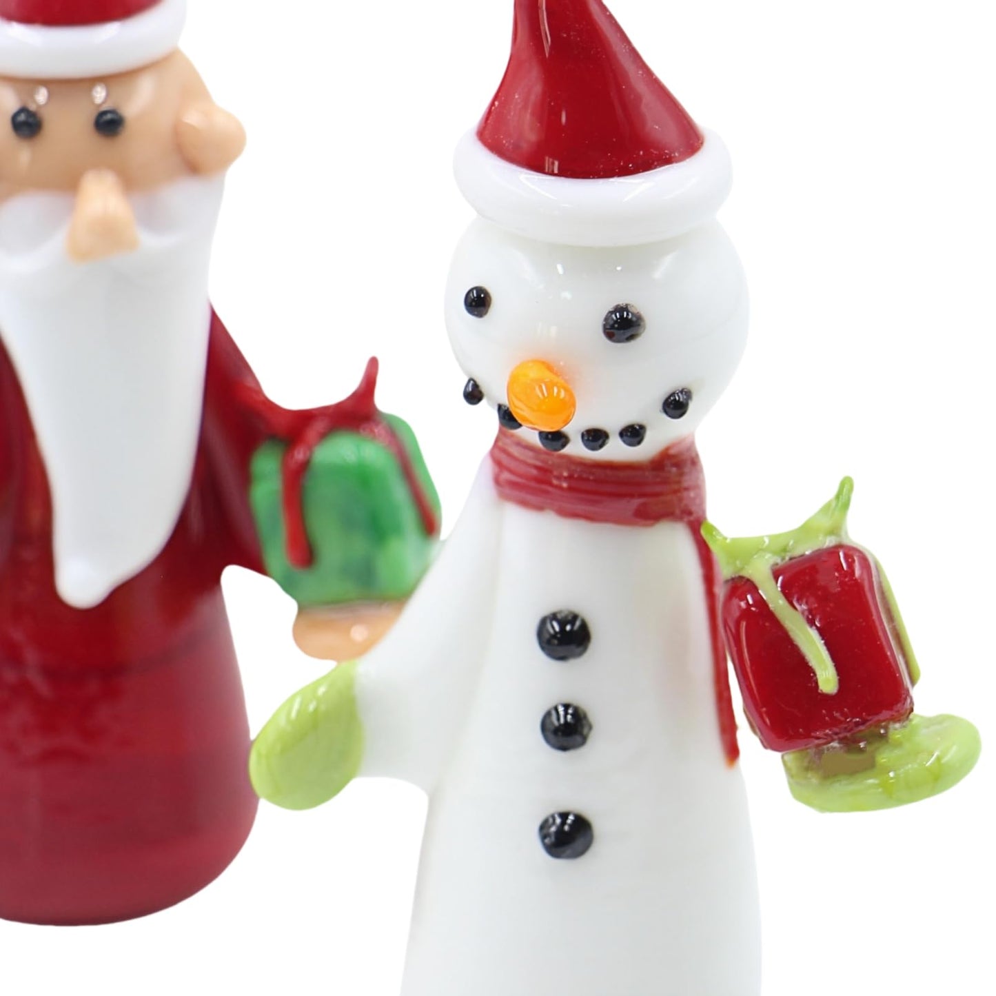 CHIGAGGLE 3¼'' Santa and Snowman Glass Figurines, 2pcs Handmade Glass Miniature Figurines, Set of Creative Christmas Small Hand Blown Glass Collectibles and Gifts - 2Ca2s2
