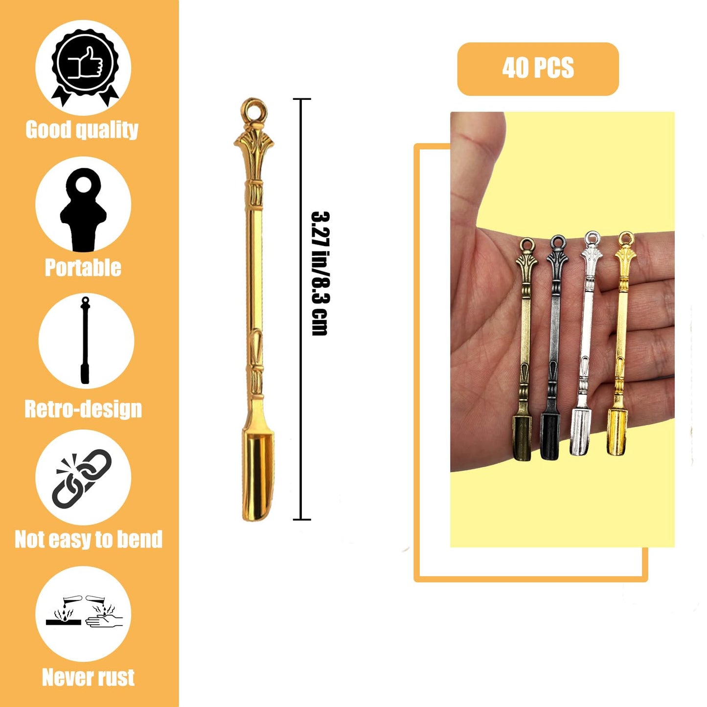 40 PCS Mini Spoons, Tiny Metal Mini Shovel Spoons for Powder, Metal Spoon Power Scoop Tableware Charm Kitchen Pendant Spoon for Measuring Spices,Herbs,Powder,Coffee,Sugar