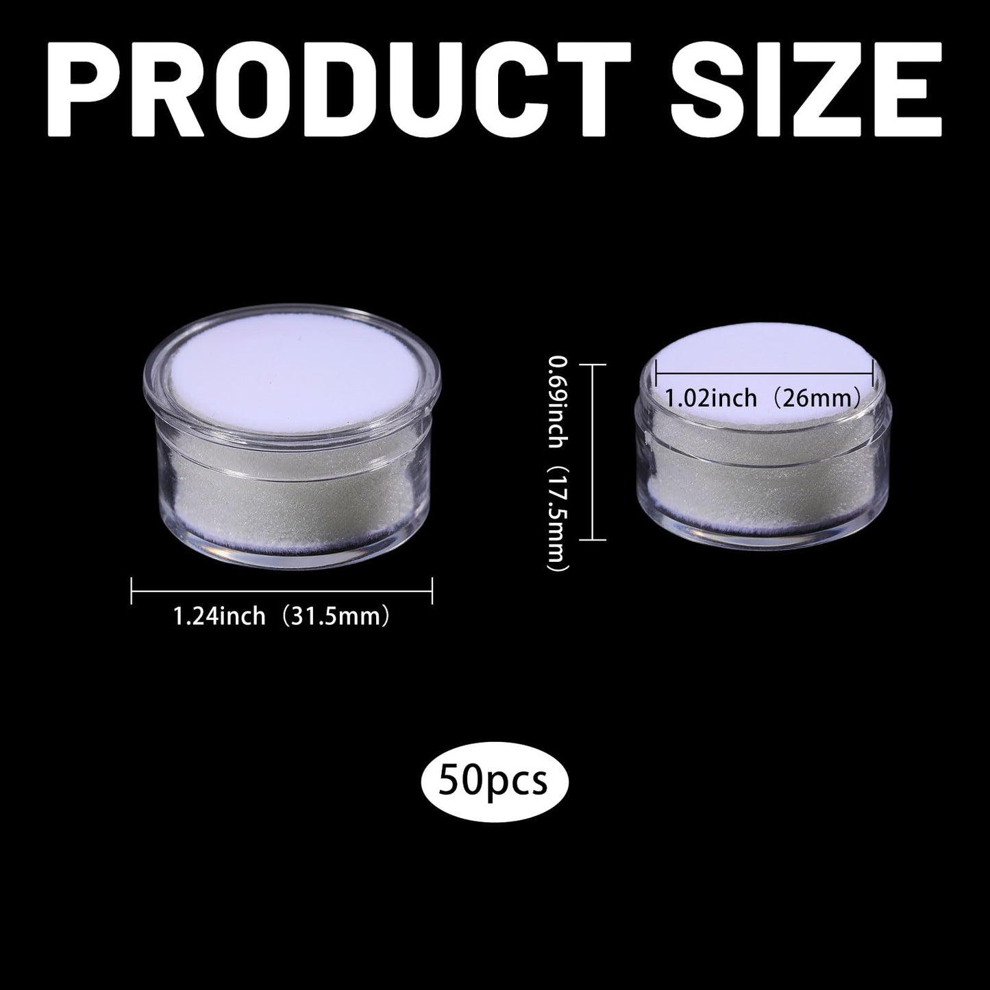 CHGCRAFT 50 Pcs Mini Round Stone Box Small Loose Diamond Gemstone Display Case with Clear Top Lids and Sponge, White, 1.2×0.7 Inch