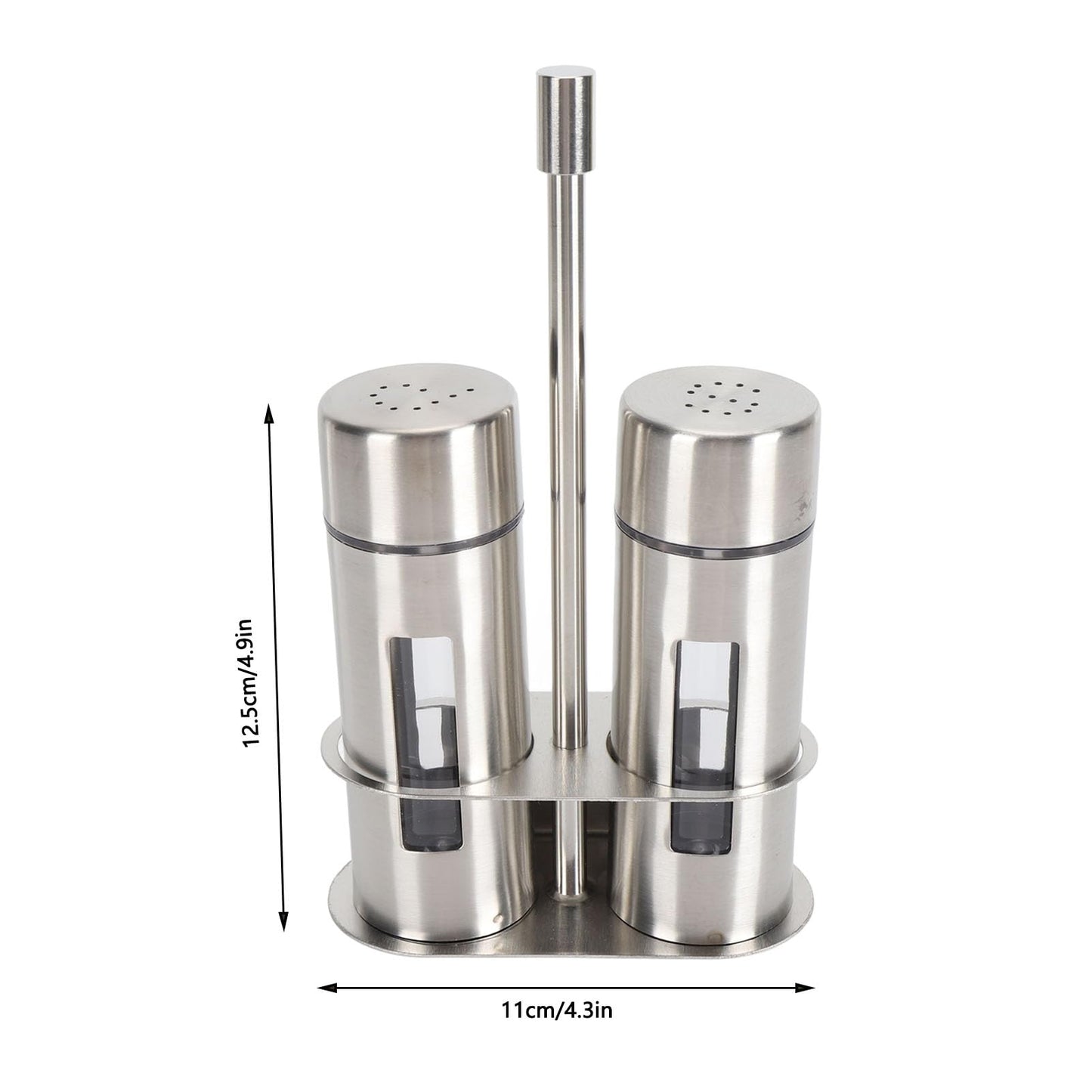 2 Pcs Salt and Pepper Shakers Set, Seasoning Grinder Bottle Set Stainless Steel Salt Pepper Containers Set with Shelf and Caps, Spice Rack for Kitchen (Large)