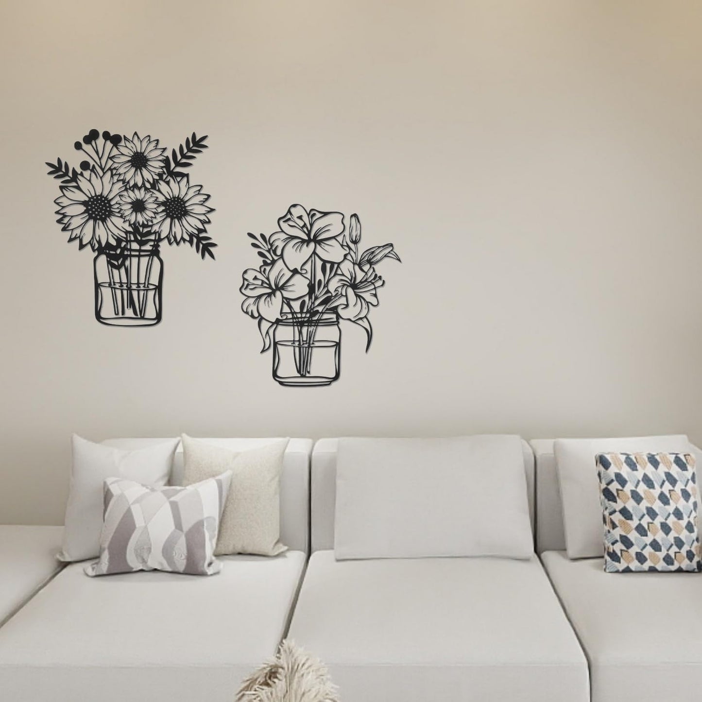 NOOYAA 2 piece of black wall decor， minimalist metal line flowers，kitchen and modern Farmhouse wall decor, indoor living room, bedroom,bathroom,children's room walls 12 * 10.4 inch