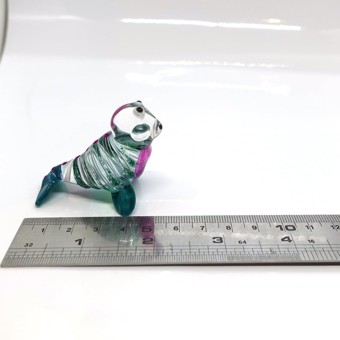 Sansukjai Seal Miniature Figurines Animals Hand Blown Glass Art Collectible Gift Home Decorate (Blue Green)