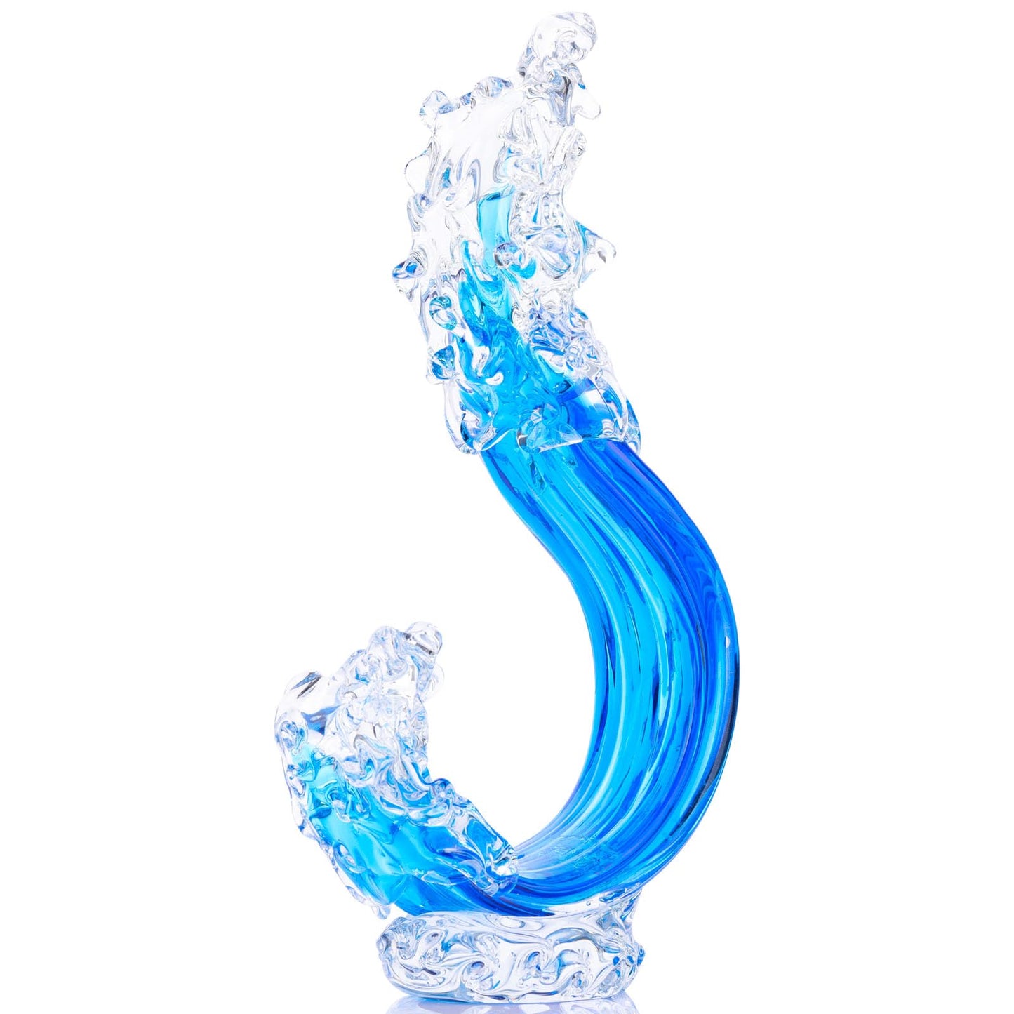 Blue Hand Blown Glass Ocean Wave Statue,Fused Sea Glass Art Decor,Abstract Wave Sculpture Ornament,Coastal Nautical Themed,Beach House Decor,Coffee Table,TV Stand,Bookshelf,Entryway,Office,Counter