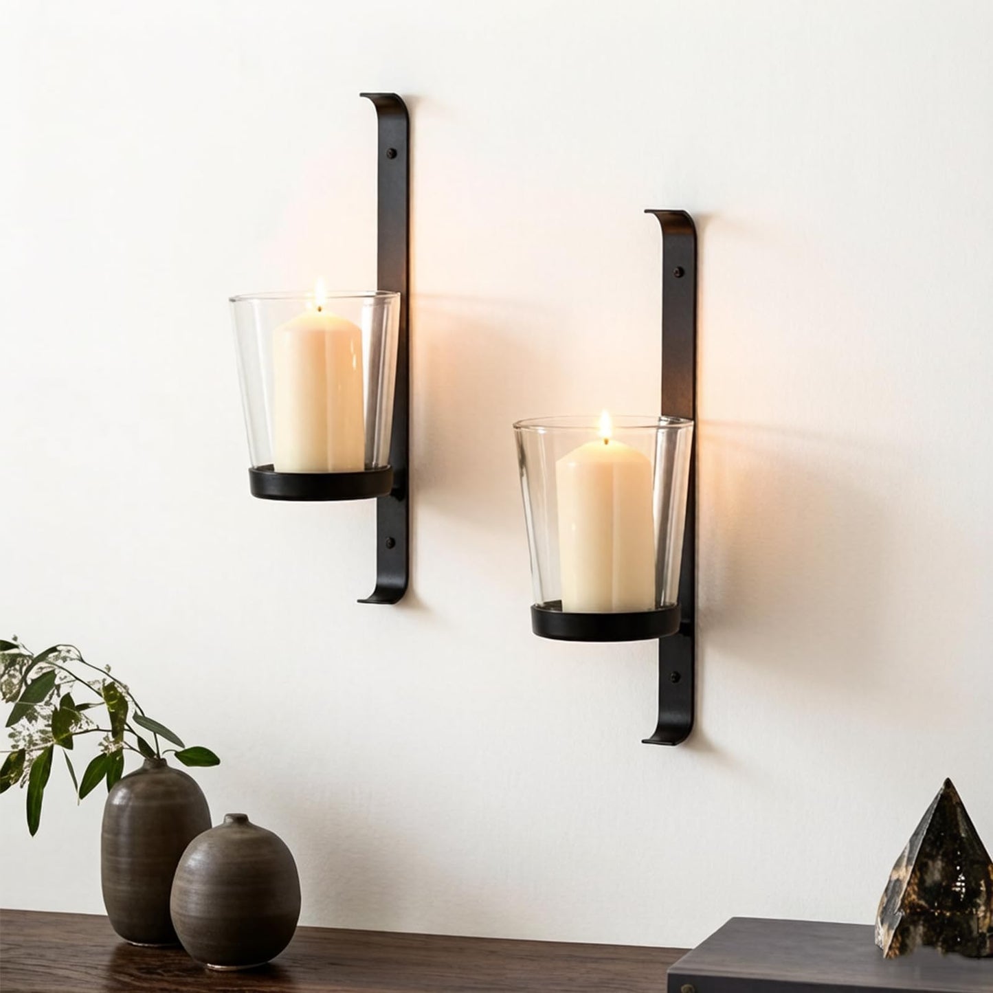 CISEANOL 2-Pack Wall Sconce, Glass Tube Candle Holder & Vase Set, Dual-Purpose Wall Decor for Living Room, Bedroom, Bathroom