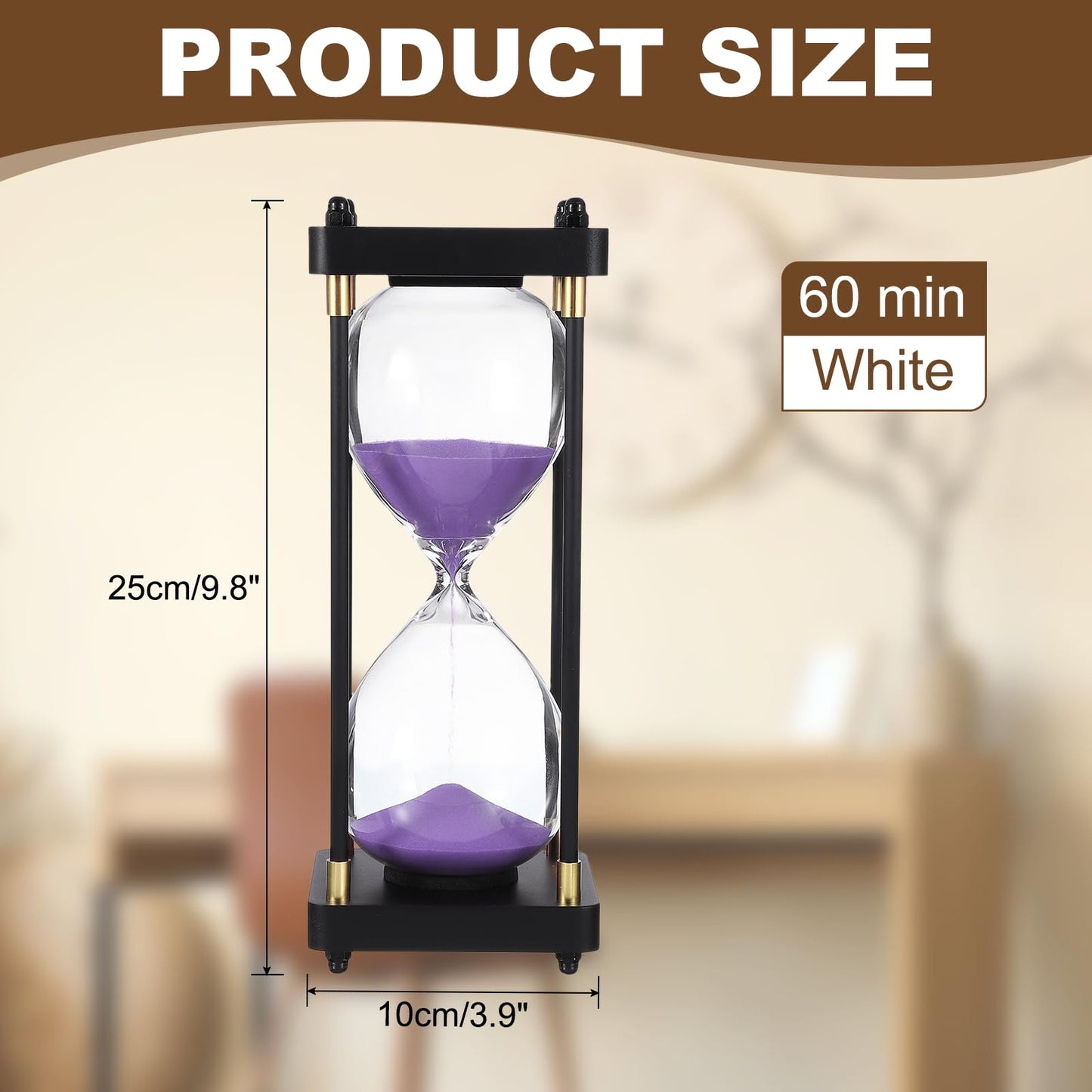 PATIKIL Large Decorative Sand Timer, 60 Minutes Wood Hour Glass Timer Modern Wooden Hour Glass for Cooking Game Office Classroom Kitchen Home, Purple(Style 1)