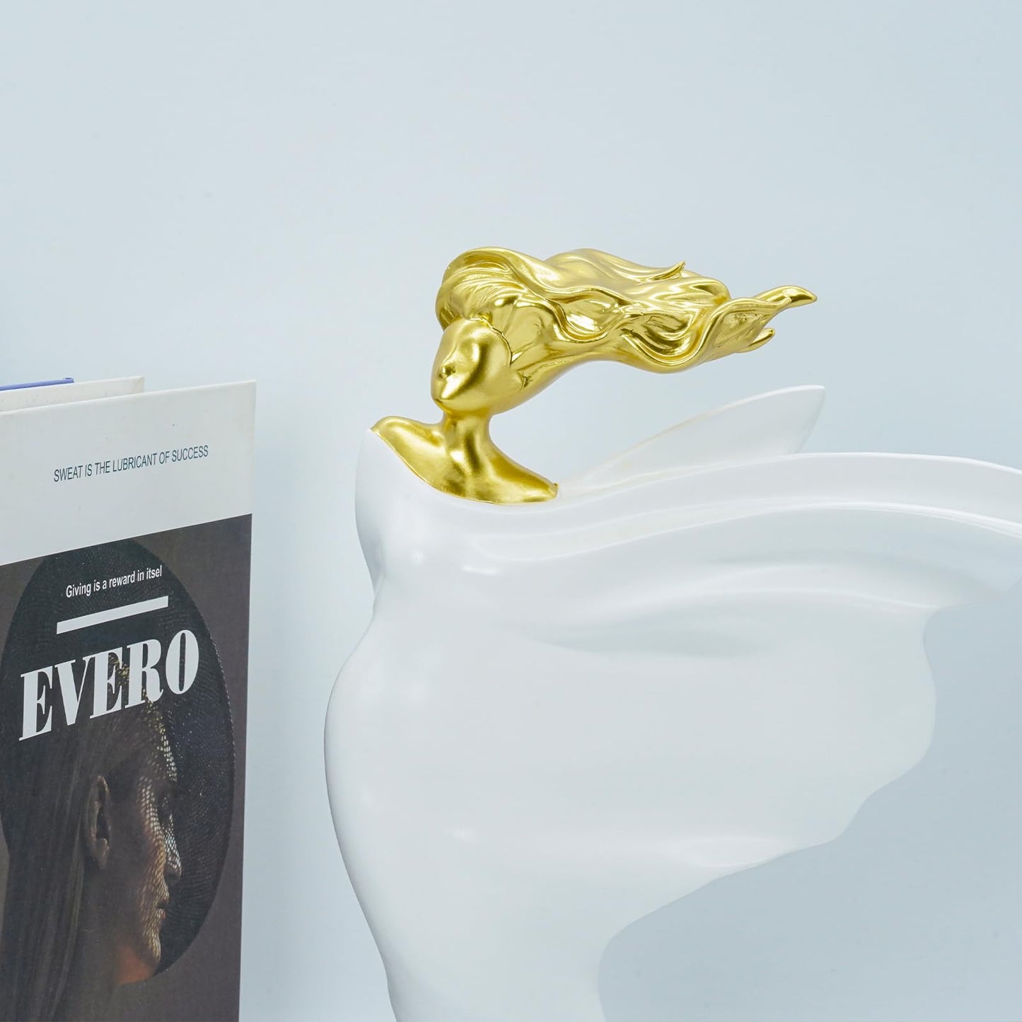 ThriBartLive Elegant Resin Sculpture Decor – Golden Lady with Flowing Gown Design, Available in White, Blue, and More, Modern Art Home Accent for Living Room, Office, and Gift Giving