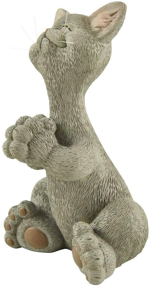JFSM INC. Whimsical Grey Cat Praying Figurine, Resin Cat Statue, Cat Collectible, Home Decor Accent for Shelves, Mantels, Tables and Cat Lover Gifts