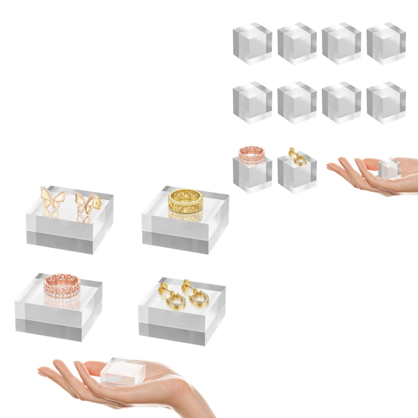 SAMYUCHO 4 Pcs 2 X 2 X 1 Inch with 10 Pcs 1 X 1 X 1 Inch Acrylic Square Base Stand
