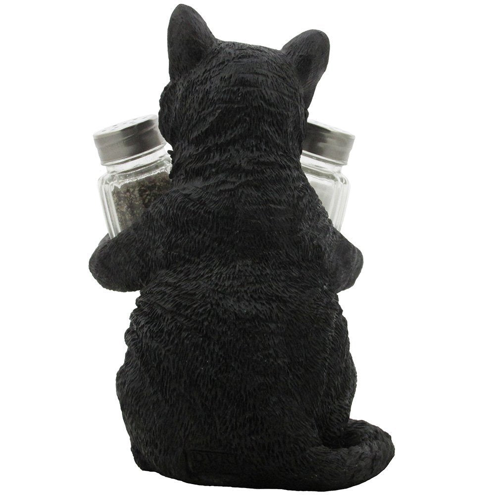 Decorative Black & White Kitty Cat Glass Salt and Pepper Shaker Set with Holder Figurine in Kitten Statues & Sculptures and Pet Kitchen Table Decor Gifts for Cat Lovers