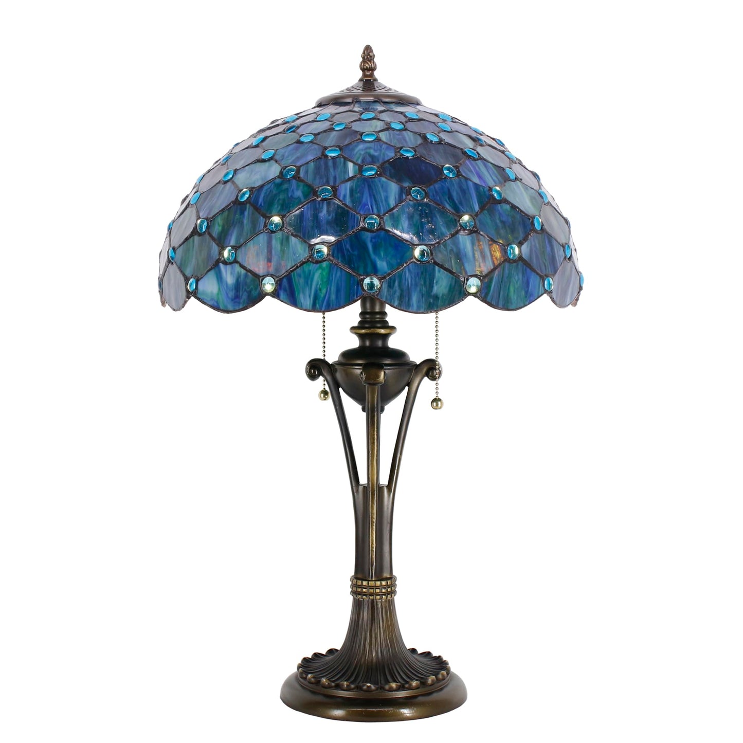 L-Juicwe Tiffany Table Lamp Sea Blue Pearl Stained Glass Desk Lamp 16X16X24 Inches Reading Light