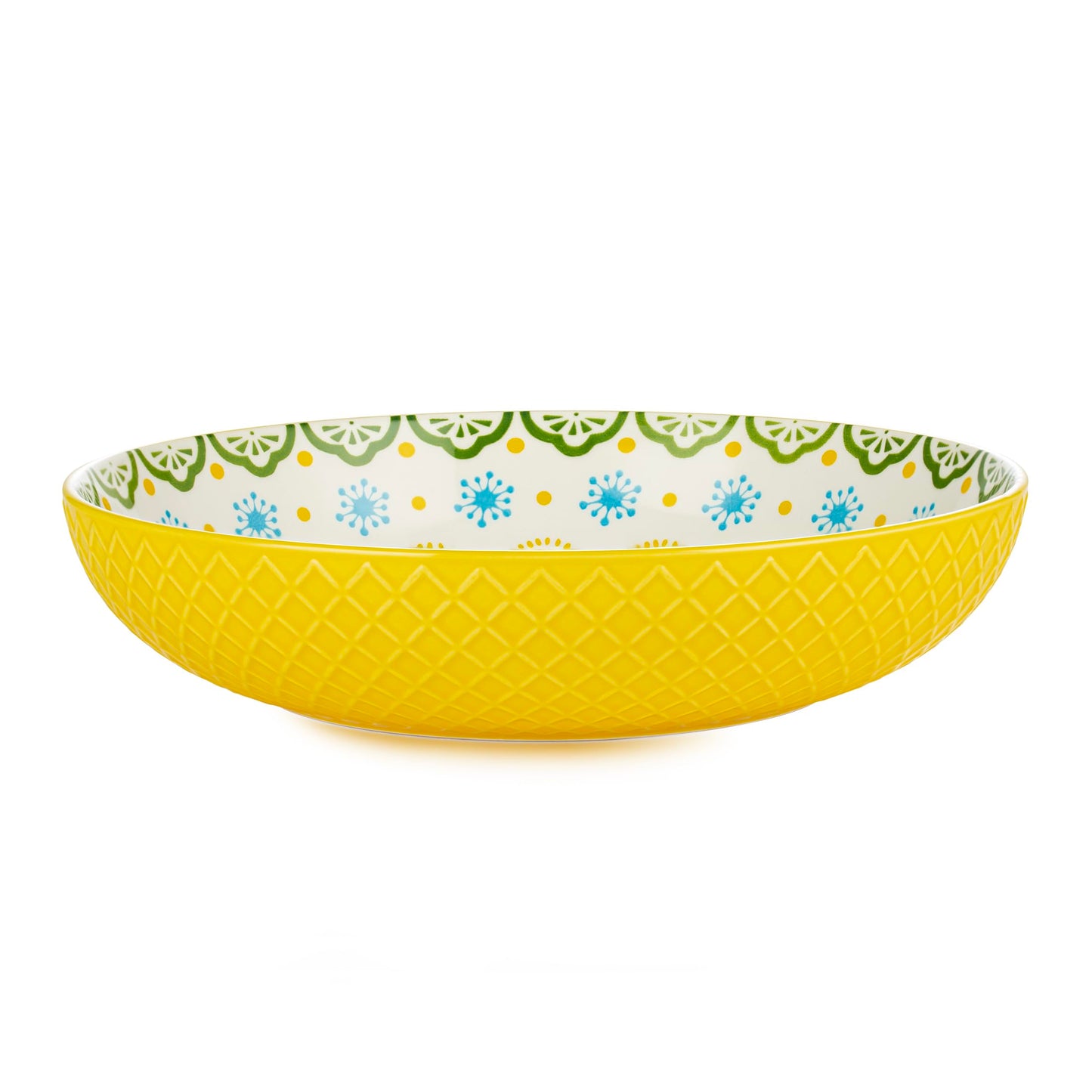 Signature Housewares Morocco 36 OZ Shallow Dinner Bowls/Deep Plates Perfect for Spaghetti and Salads - Set of 4 - Large Ceramic Bowls - Colorful Handpainted Pasta Bowls -
