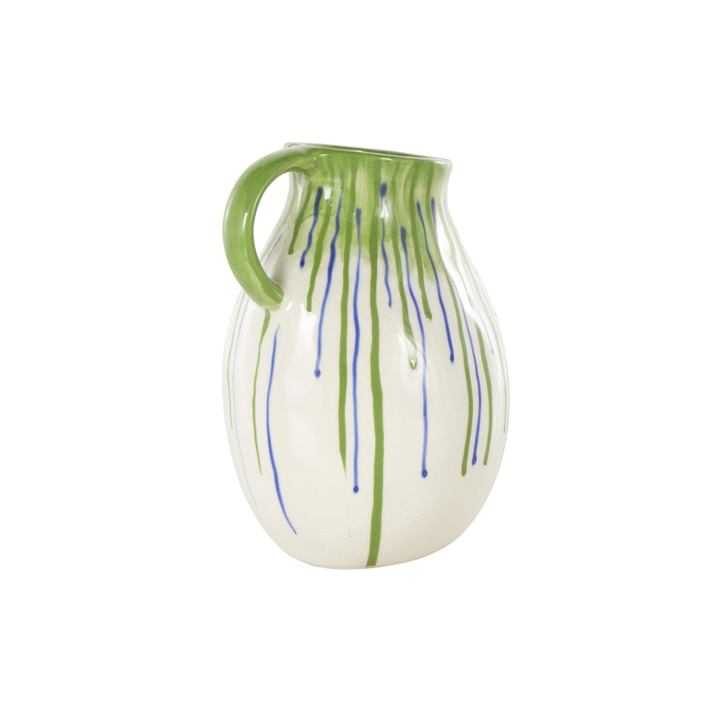 Deco 79 Ceramic Abstract Decorative Vase Centerpiece Vases with Green and Blue Drip Design and Handle, Flower Vases for Home Decoration 9" x 8" x 11", White