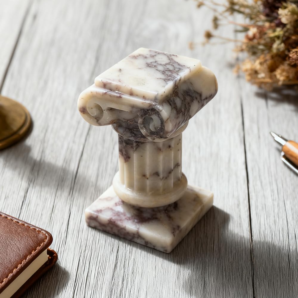Marble Roman Pillar Statues Small Sculpture Decor for Coffe Table, Decorative Pillar for Living Room Bedroom Bookshelf Display, Mini Roman Columns for Weddings & Valentines, Tabletop Elegant Statue