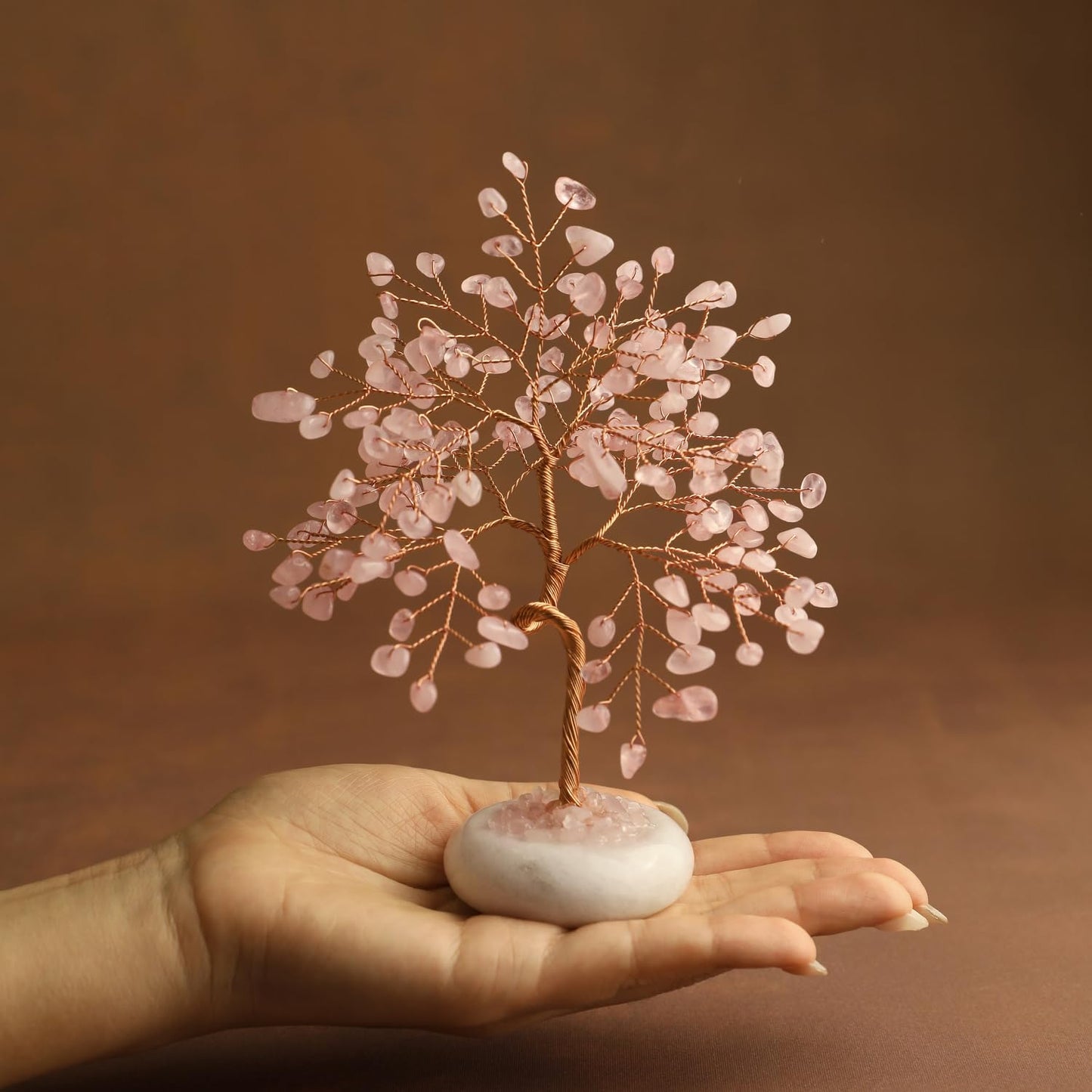 Rose Quartz Crystal Trees of Life for Home Office Desk Decor, Bonsai Tree, Chakra Healing Crystals for Positive Energy Money Good Luck Spiritual Handmade Birthday Gifts for Women Mom