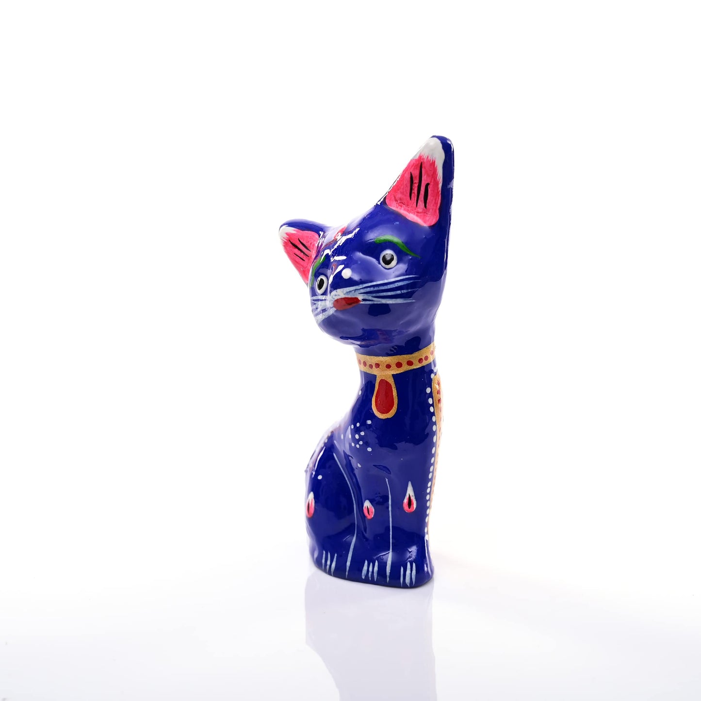 Tarini Gallery Minakari Traditional Indian Rajasthani Décor Hand Painted Statue Sculpture Diwali Christmas Festive Decoration Showpiece for Table Home Office and Gifting (Blue Cat)