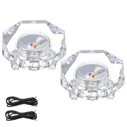 PATIKIL Crystal LED Light Base, 2 Set 2.99" Dia Octagon with Concave Base 7 Color Lights Display Pedestals Changing Wired Top Flat Stand for 3D Glass Ball