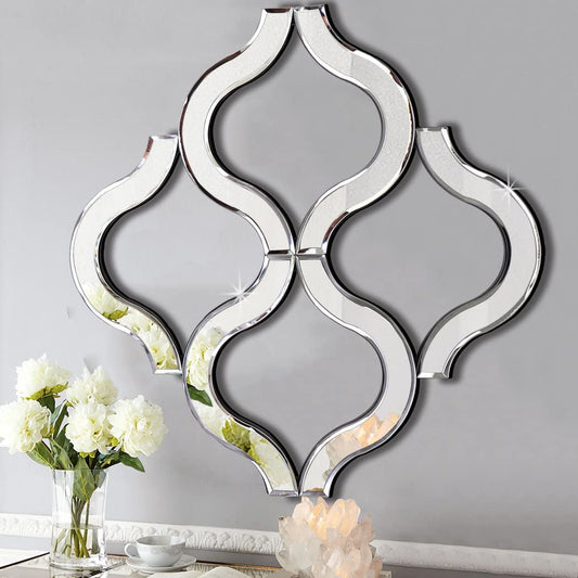 DMDFIRST Arc-Shaped Decorative Wall Mirror Silver Color 20”x20” Large, Exquisite Bevelled Gorgeous Glam Accent Decor, Unique Modern Fashion Hand Craft Mirror Wall