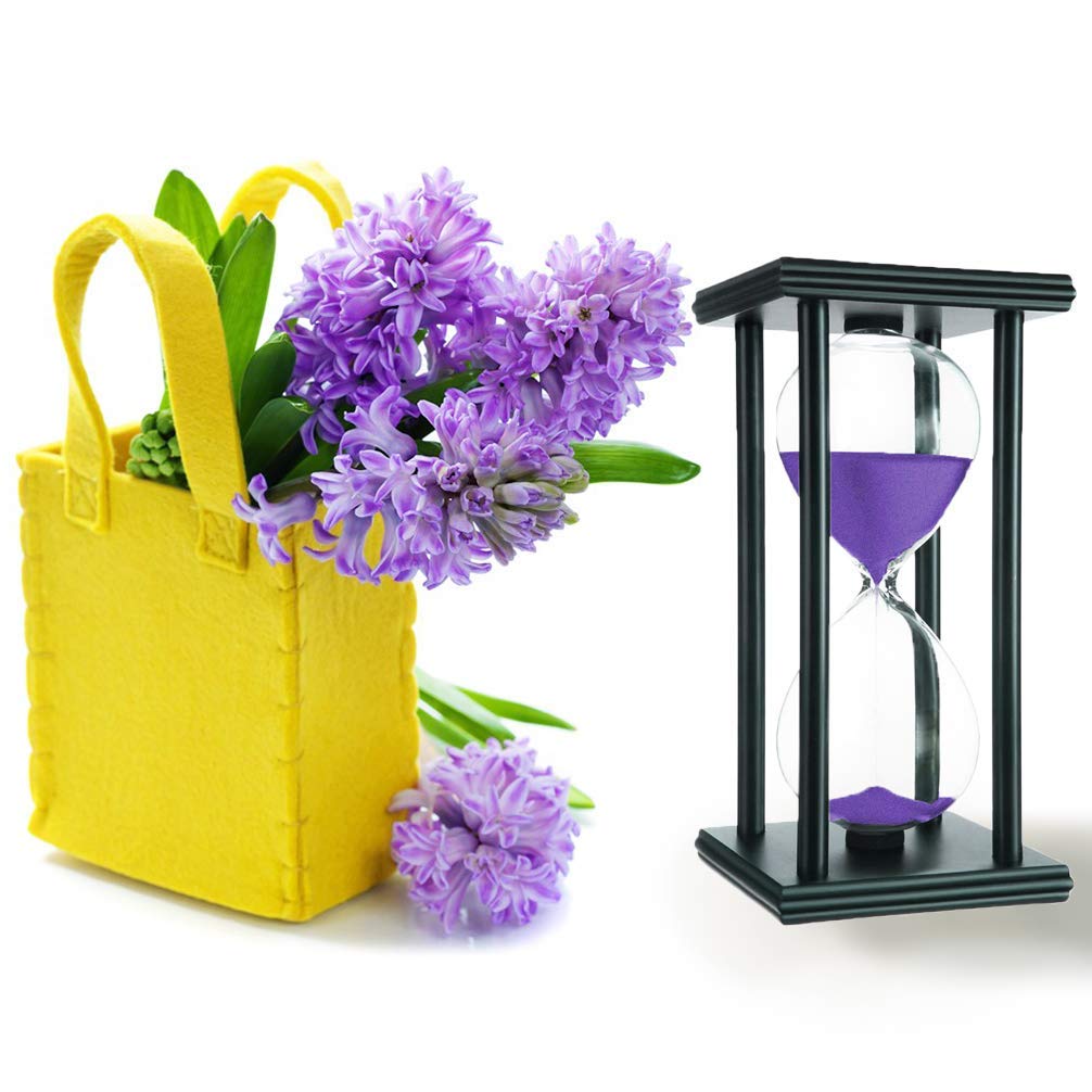 Lodunsyr 60 Minutes Hourglass Sandglass Timer Sand Timer Clock 60 Min with Wooden Frame Home Decoration Office Ornament Wooden Frame Kitchen Timer Purple 1 Hour