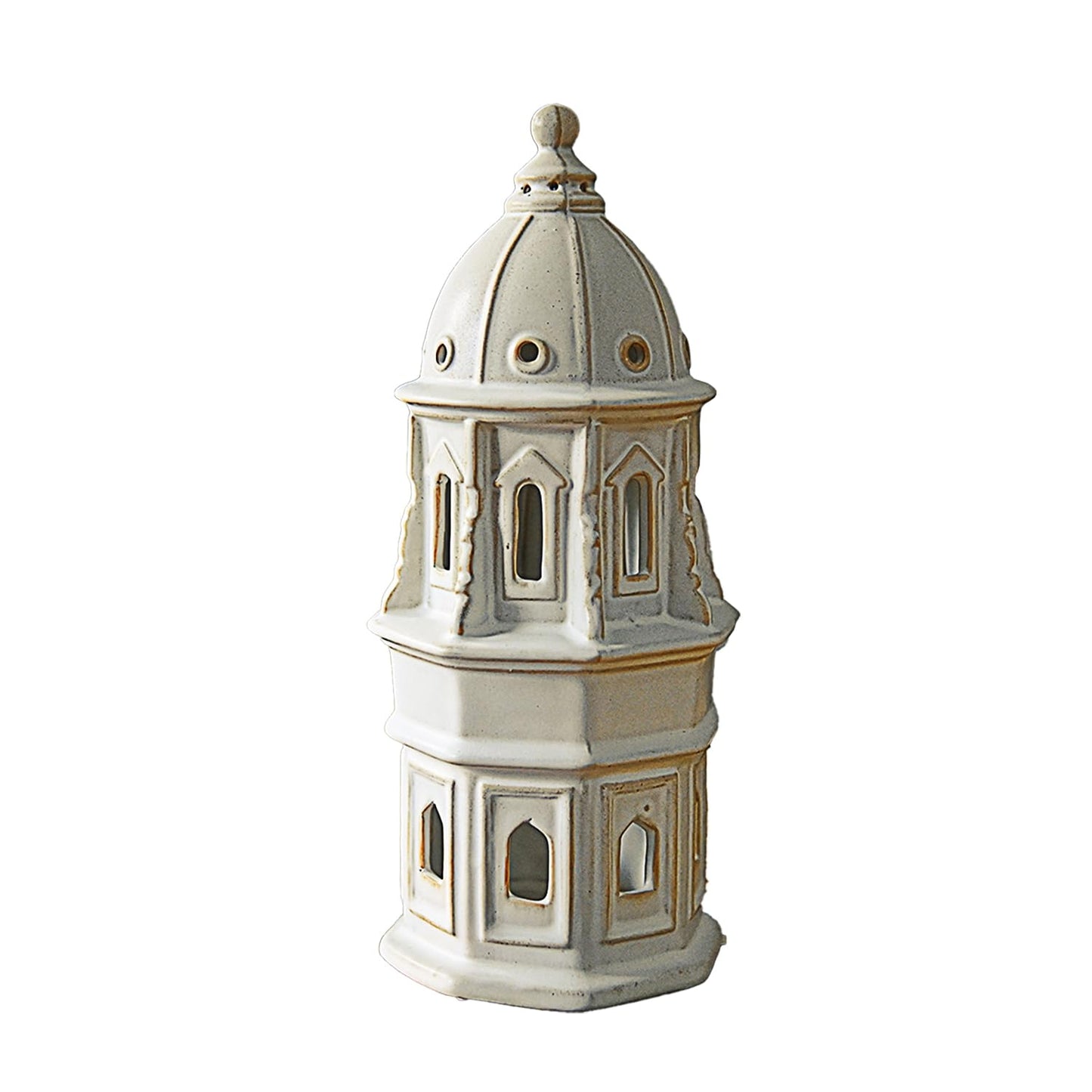 LIZOFER Ceramic Home Decoration 12.6 Inch Tall European Dome Tower for Living Room Bedroom Office Modern Farmhouse Antique Rustic Nordic Ornament Desktop Fireplace Centerpiece Decor