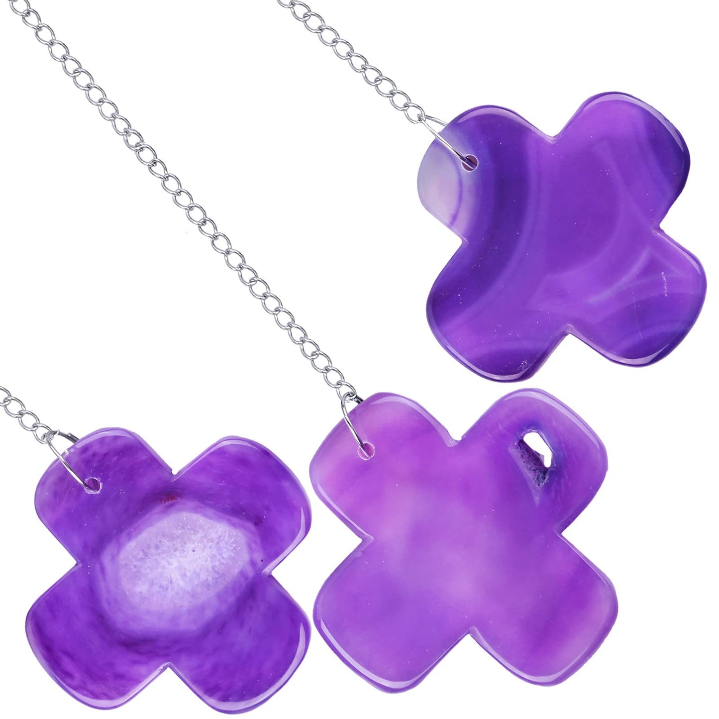 rockcloud Cross Natural Agate Slices Wall Hanging Ornament with Chain, Healing Agate Wall Art Pendant for Headboard Living Room Office Home Decor, Purple