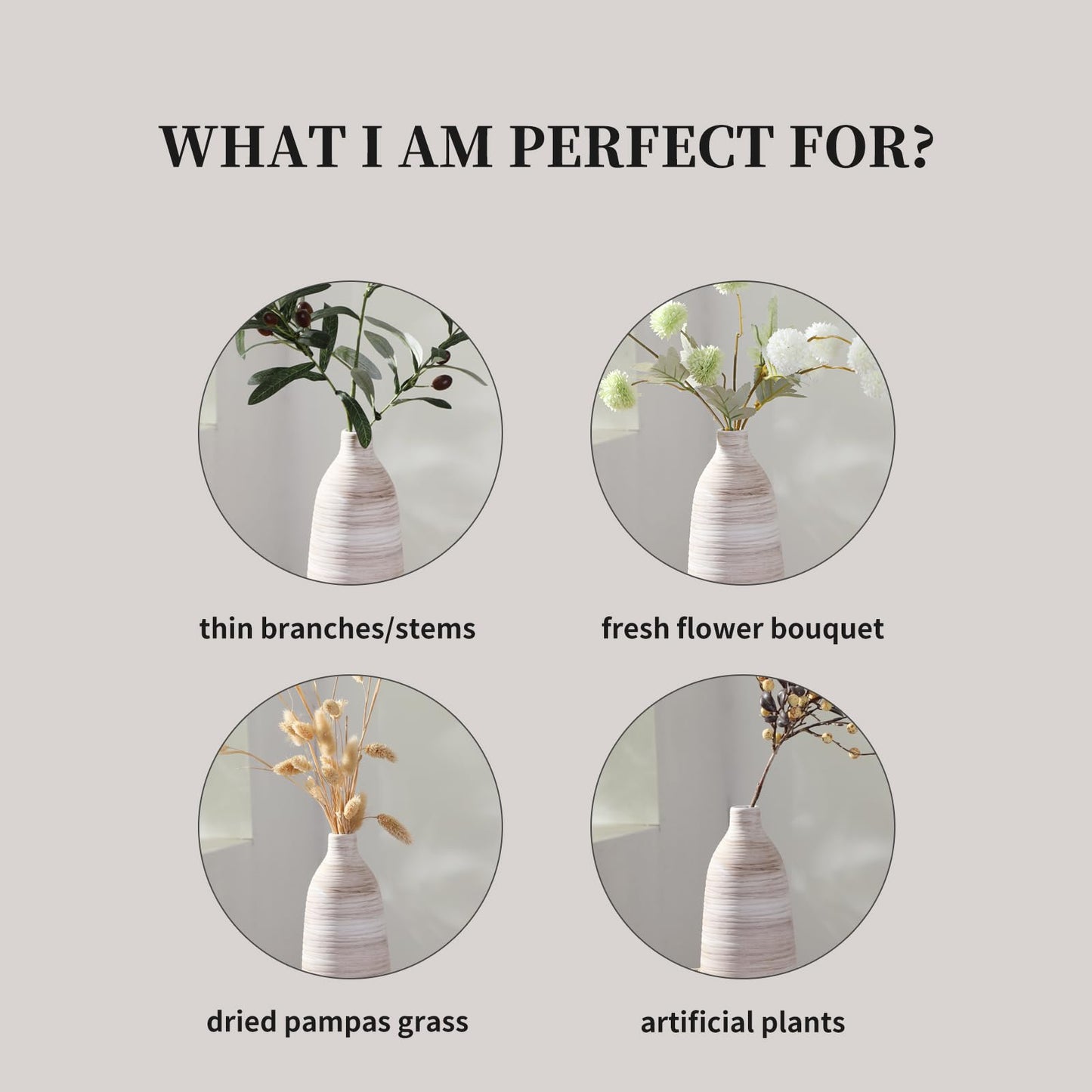 ALMA 2025 Updated 11 in Tall White Beige Vase for Boho Home Decor, Thin Ceramic Vase for Single Rose, Pampas Grass, Decorative Rustic Vase for Flowers, Dining Table Centerpieces,Table Top Decoration