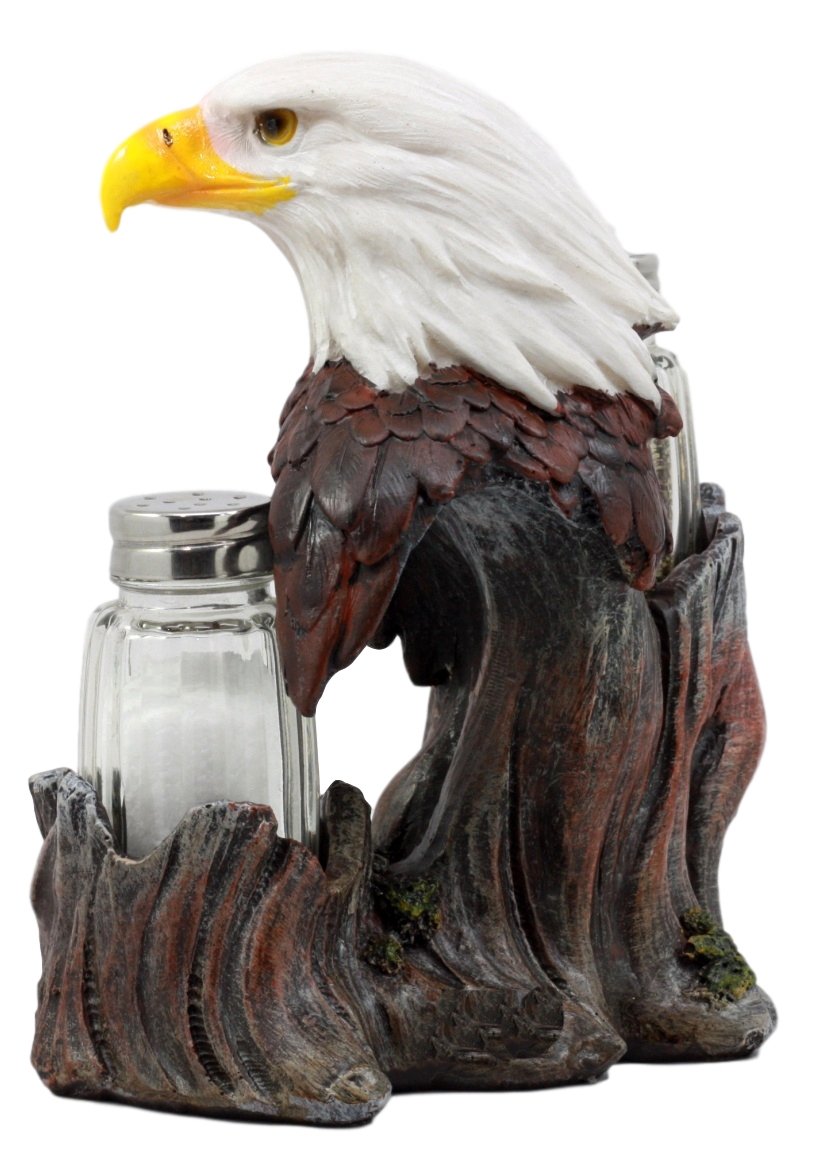 Ebros Gift Patriotic American Bald Eagle Glass Salt And Pepper Shakers Holder Figurine Decor 7"H Eagles Birds Of Prey King Of The Skies Wings Of Glory Kitchen Dining Bar Accent