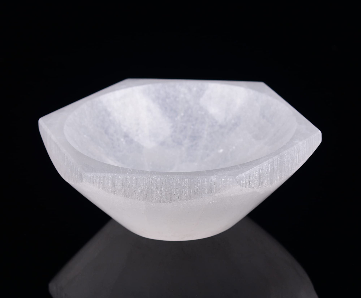AMOYSTONE Natural Hexagon Selenite Bowl for Crystals 4'' Energy Cleansing Plate for Healing Meditation and Spiritual Home Decor