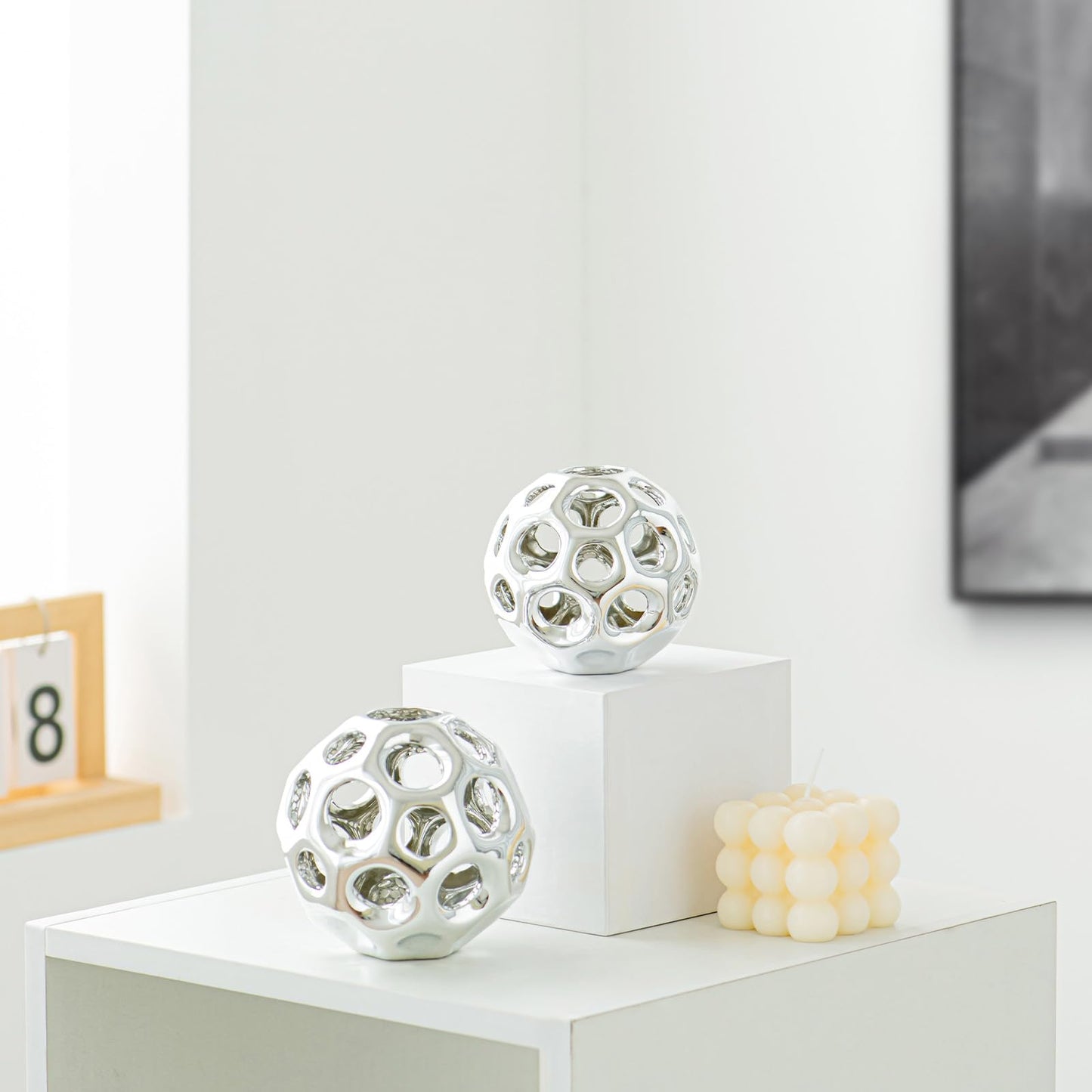 Silver Knot Orbs Decorative Objects, Modern Geometric Balls Centerpieces, Orb Knick Knacks Home Decor, Ceramic Coffee Table Sculptures for Living Room, Bedroom, Office Desktop, Bookshelf (Silver)