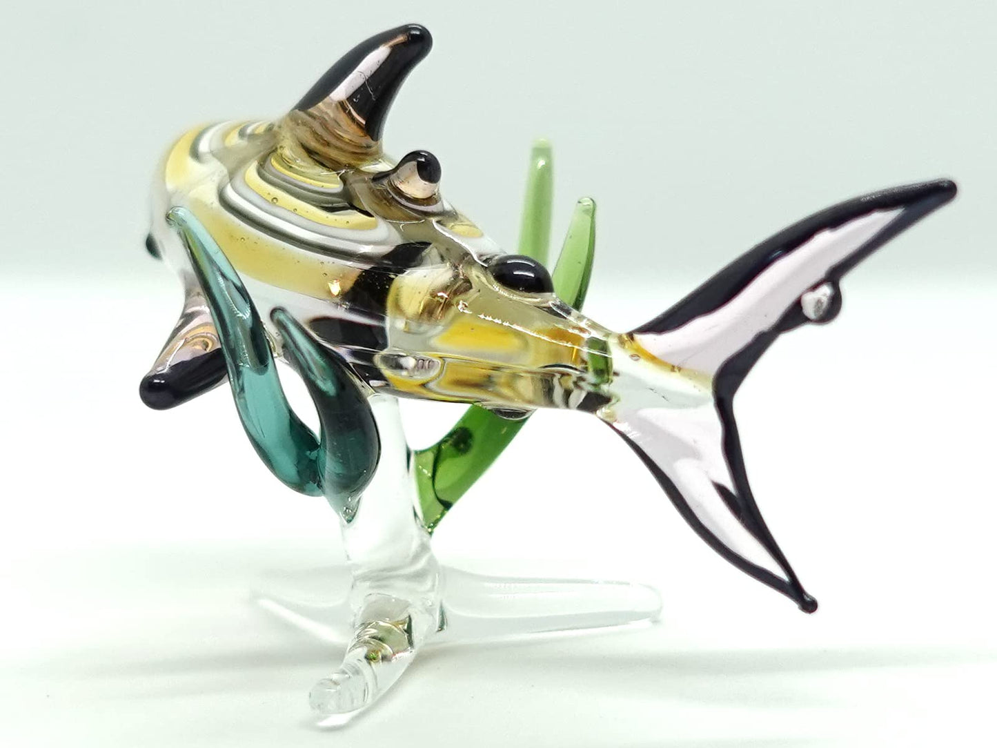 Sansukjai Sea Animal W/Seaweed Miniature Figurines Animals Hand Blown Glass Art Collectible Gift Decorate (Whale Shark W/Seaweed)