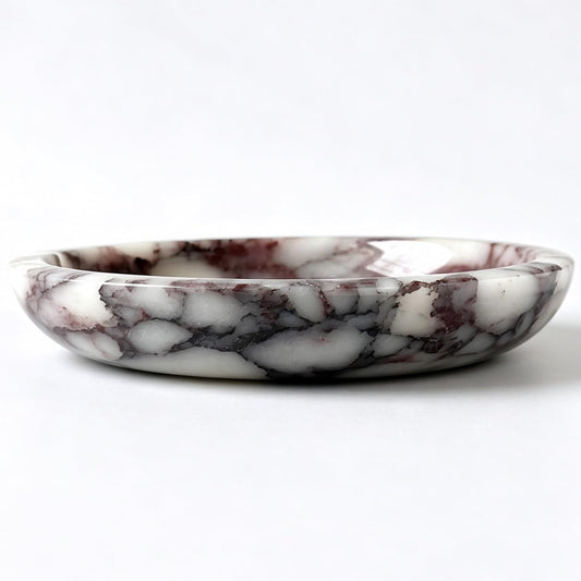 Marble Trinket Dish, Calacatta Marble Tray for Jewelry & Keys, Round Soap Dish & Decorative Stone Bowl Candle Holder for Entryway Table, Bathroom, Vanity (Viola, 5.5 INCH)
