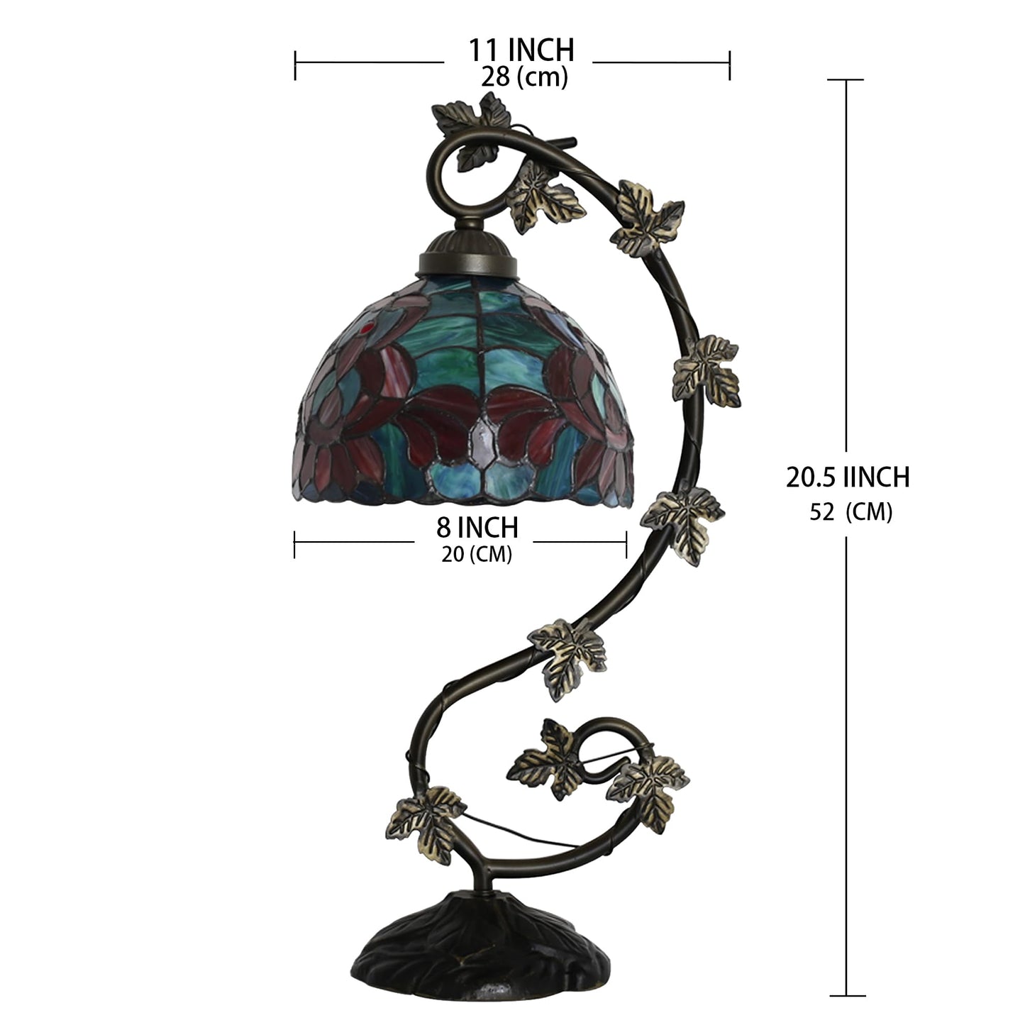 ZYLINX Small Tiffany Lamp Stained Glass Desk Reading Light Red Lotus Style