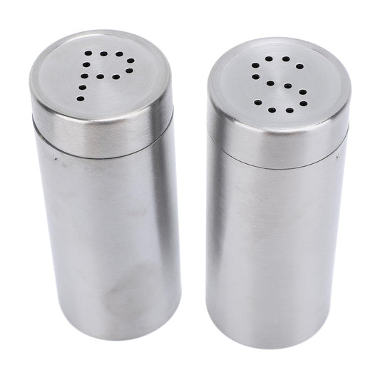 2 Pack Salt and Pepper Shakers Set, Stainless Steel Salt Pepper Shaker Seasoning Bottles with Perforated "S" and "P" Caps, Dining Table Silver Shakers for Home Cooking Restaurants Bar BBQ