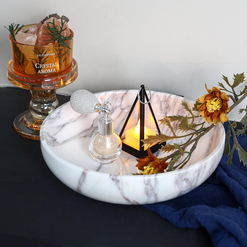 FutureStone Marble Candy Bowl for Home Decor, Modern Decorative Bowl for Coffee Table, Marble Fruit Bowl For Table Centerpiece, Coins Key Catchall Bowl For Entryway (Arabescato, 7.8" x 1.9")