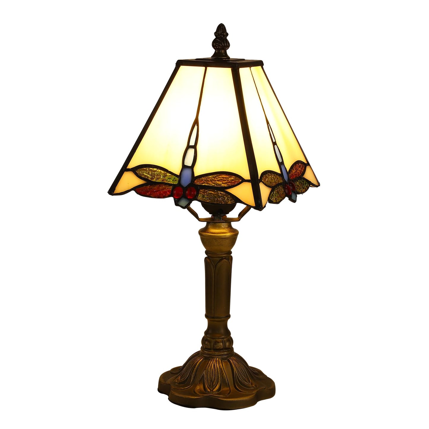 FUMAT Tiffany Table Lamps LED Bedroom Bedside 18 INCH Tall Table Lamp Rose Flower Grape Stained Glass Lamp for Table Lamps (White Dragonfly-8X8X15INCH)