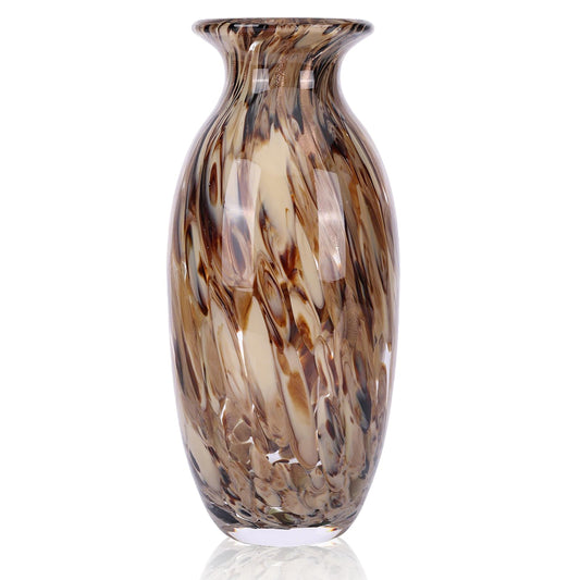 Hand Blown Glass vase, Amber Colored Wide Mouth vase, Modern Glass Art Decoration Suitable for Living Room Dining Table centerpieces, Offices, bathrooms, Coffee Tables, and entryway Decor.