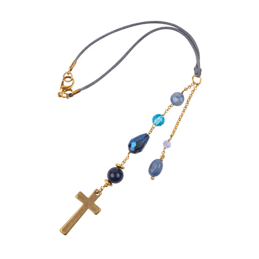 Akitai Elegant Cross for Car Mirror - Sun Catcher Rearview Mirror Charm, Transforms Sunlight and Diffuses Colors and Energy Throughout The Car - Blue Crystals