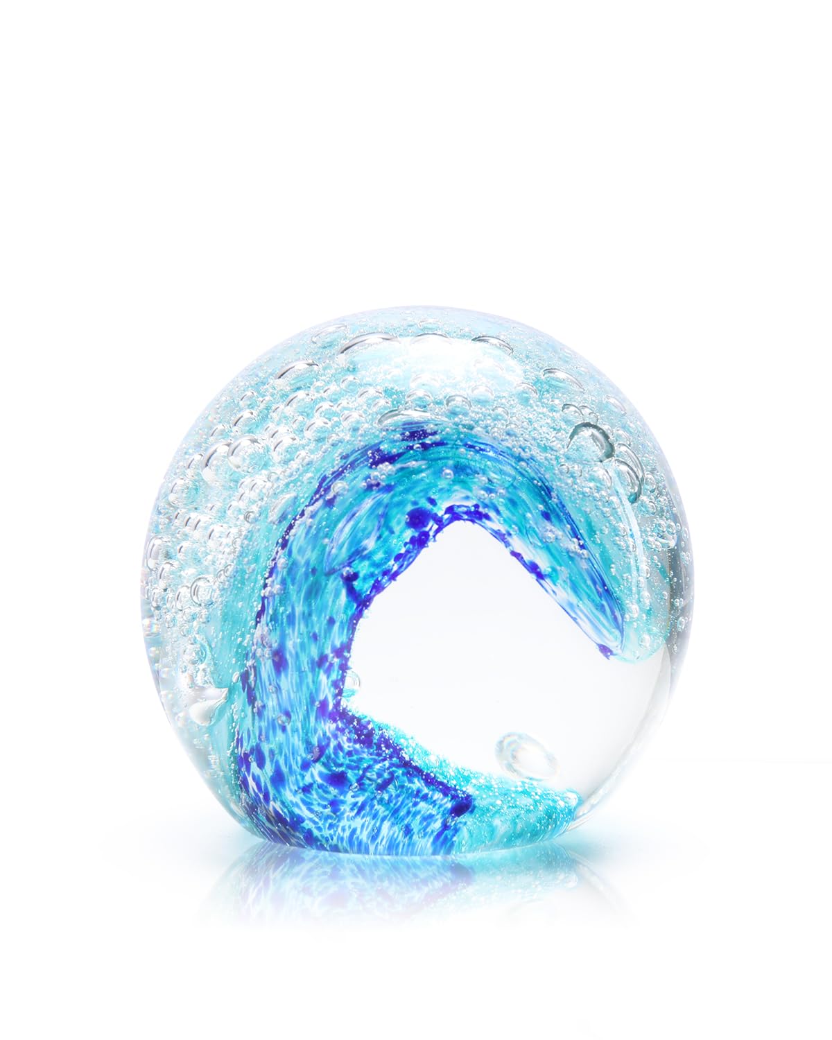 Bdor Hand Blown Glass Sphere Ocean Waves, Blue Paperweight, Decorative Ball, Sea Glass Art, Crystal Collectible, Home & Office Decor, Gift, Mother Day