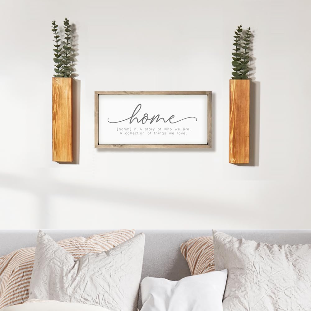 Mokof 2-Pack Wood Wall Planters with 4 Removable Faux Eucalyptus Stems - Modern Farmhouse Wall Decor for Living Room, Bedroom, Bathroom - Wooden Wall Vases and Fake Eucalyptus for Home Office Decor