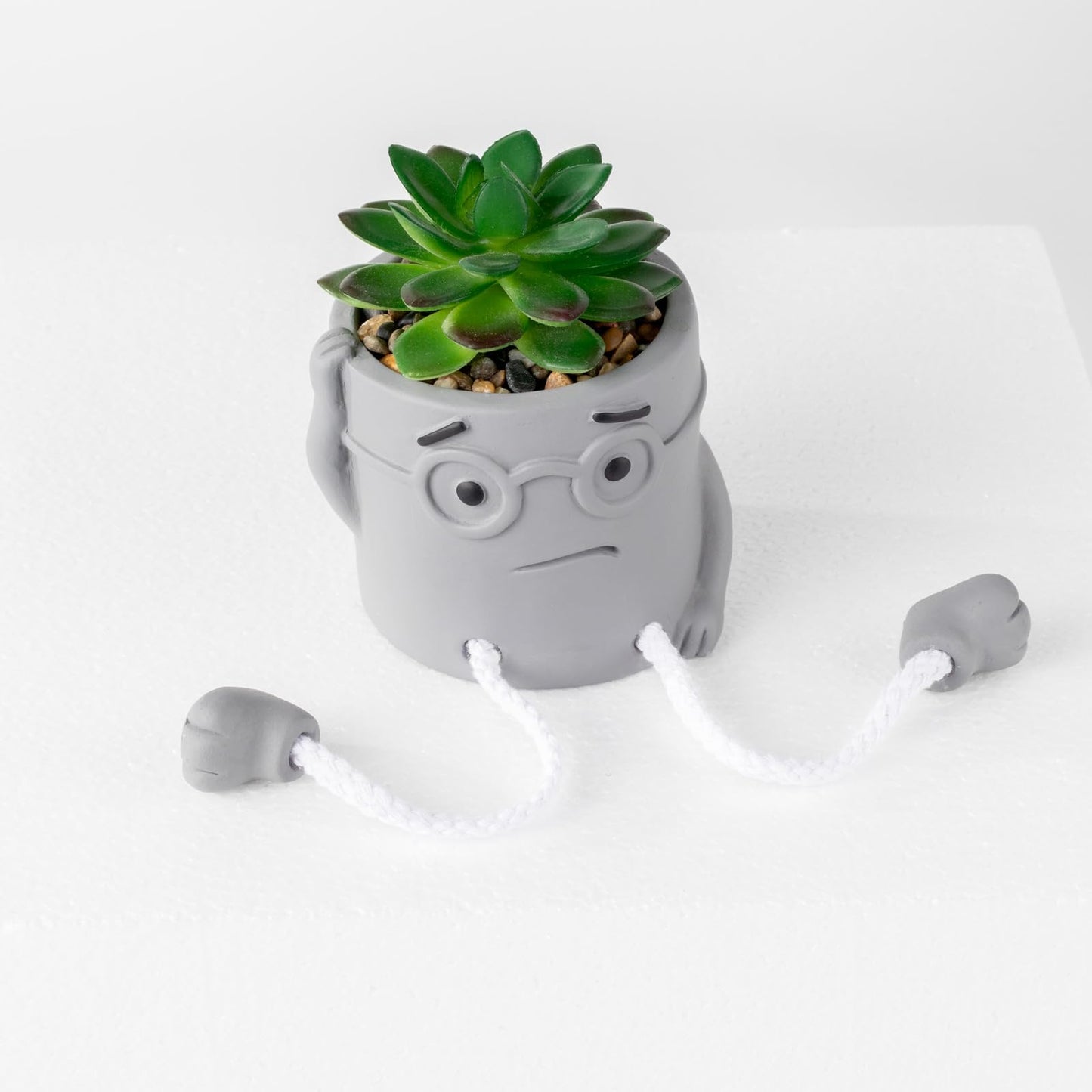 Uguisu 2 Pack Small Fake Plants for Desk Window sill Decor, Shelf sitters with Dangling Legs Cubicle Decor Cute Fake Succulent Hippy pots（Gray/2pcs）