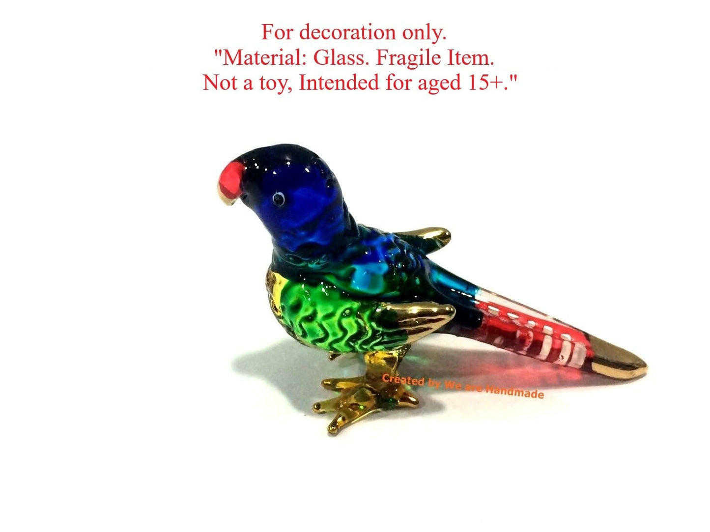 Handmade Mini Blown Glass 2" Parrot Bird Fantasy Figurine Art, Cool Stuff, Miniature Animals, Home or Garden Decor Gift Ideas (Blue)
